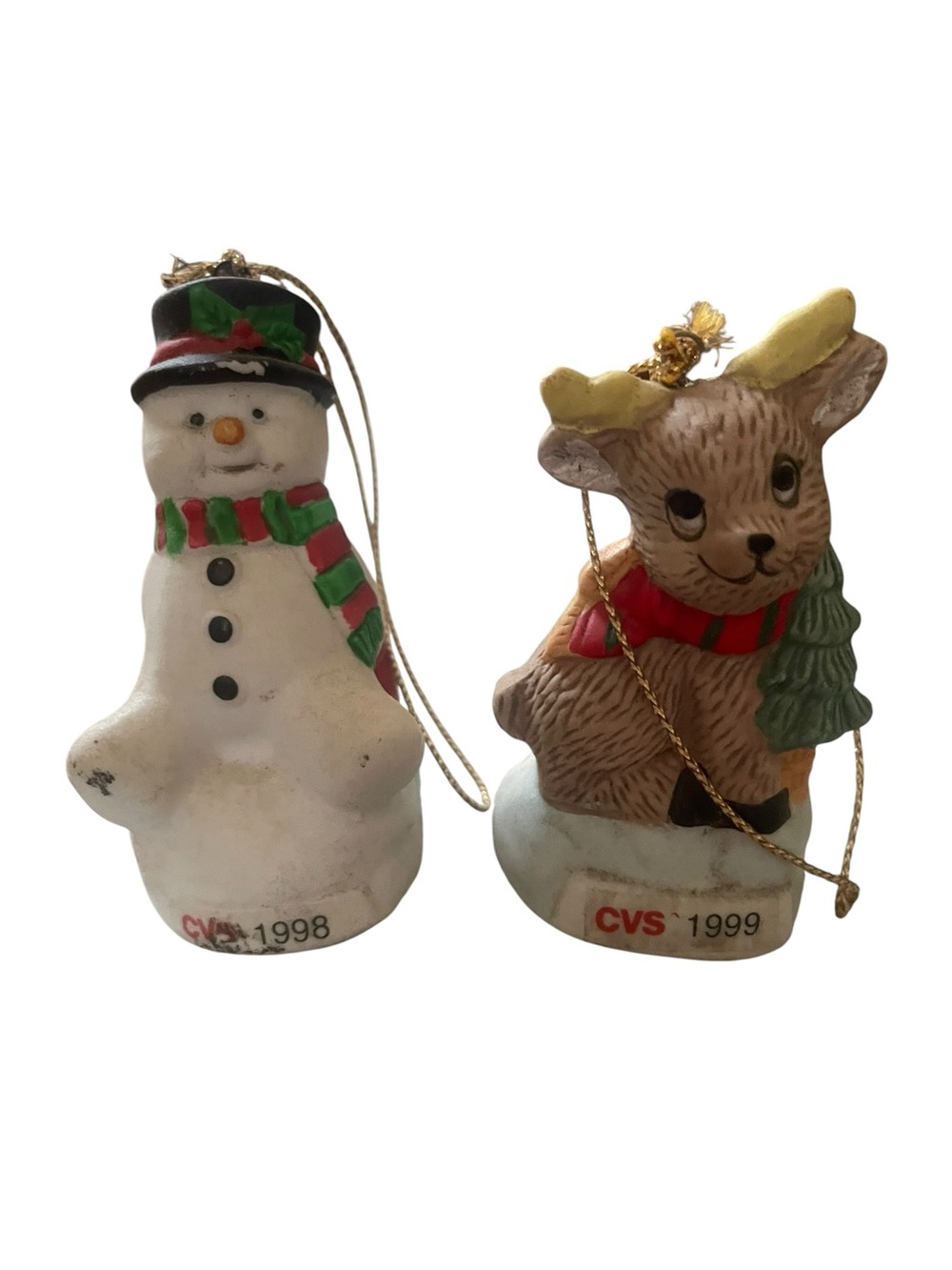Three Vintage Christmas Ornaments - CVS 1998 1999 Snowman Reindeer Plush